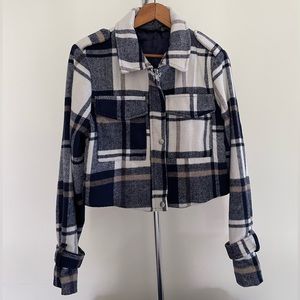 Blue and white checkered cropped jacket